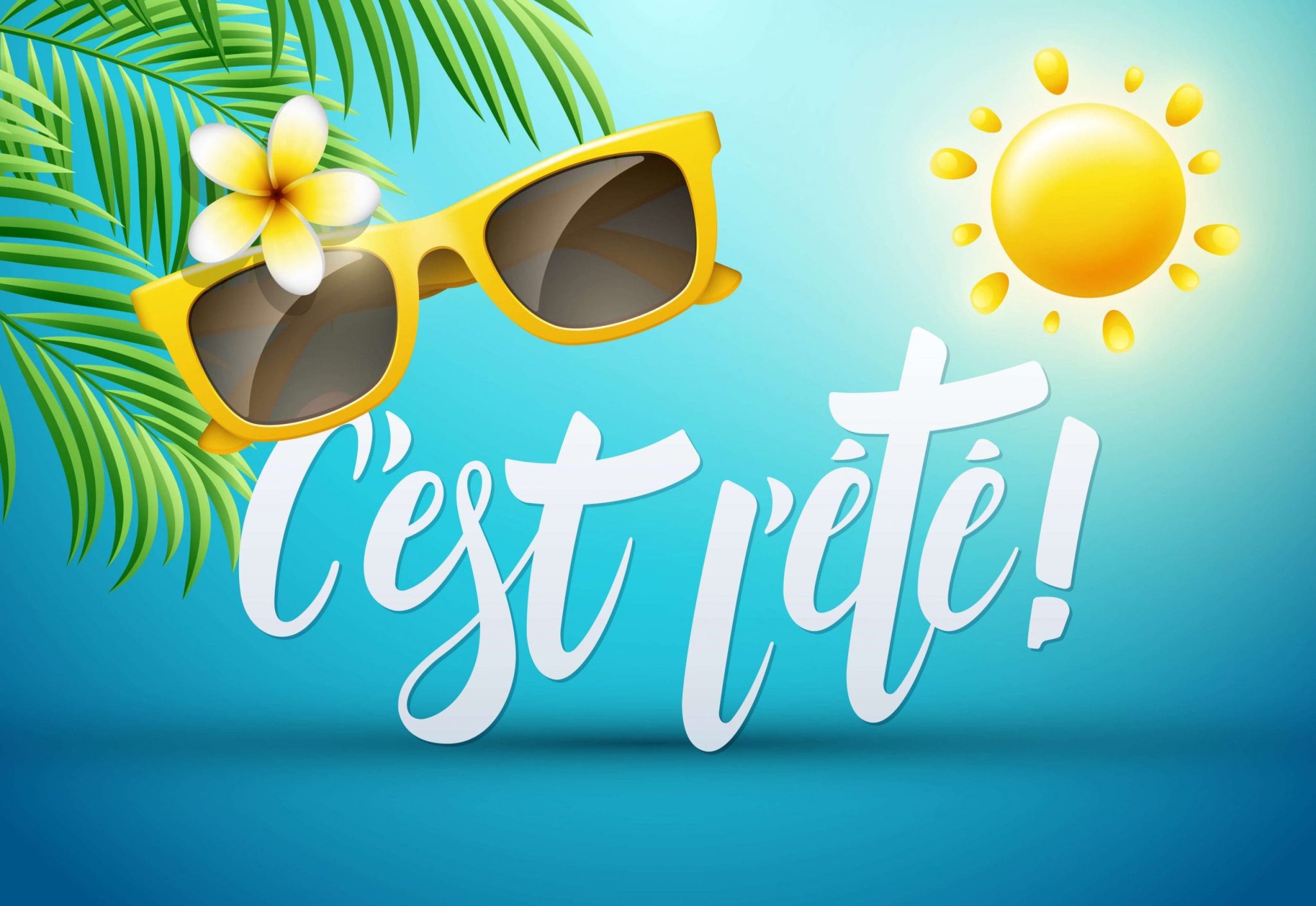Affiche 'c'est l'été !' avec lunettes de soleil